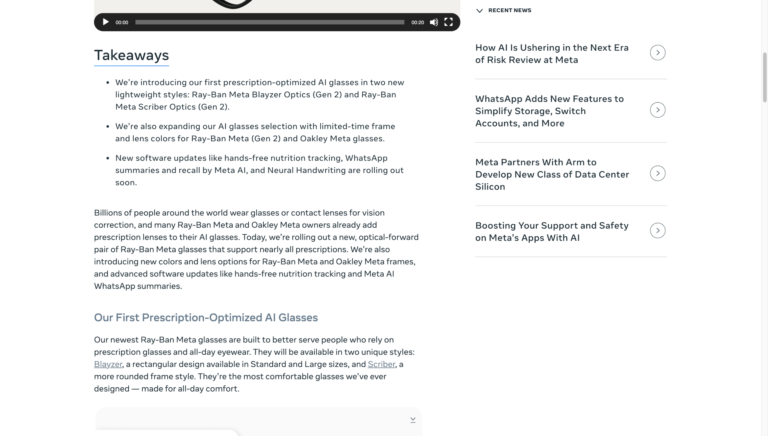 메타 안경의 왓츠앱 메시지 요약 기능 공식 안내 캡처